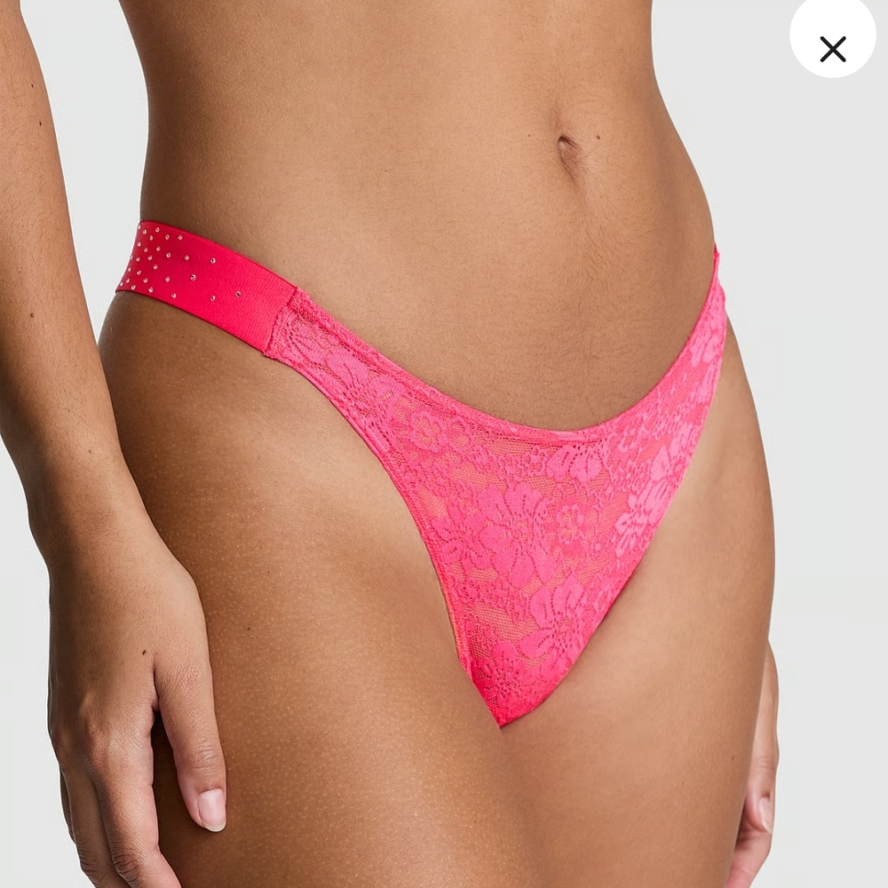 Victoria's Secret, BLING LACIE LOGO SCOOP THONG in DOUBLE-BUBBLE PINK